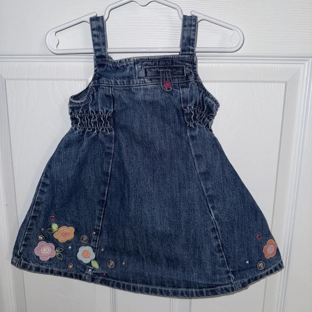 Vtg Y2K Gymboree Flower Denim Dress Girls 18-24 Months 2006
